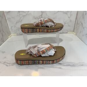 Volatile Women's Brown Colorful Woven Strap Platform Wedge Flip Flops Size 8 New